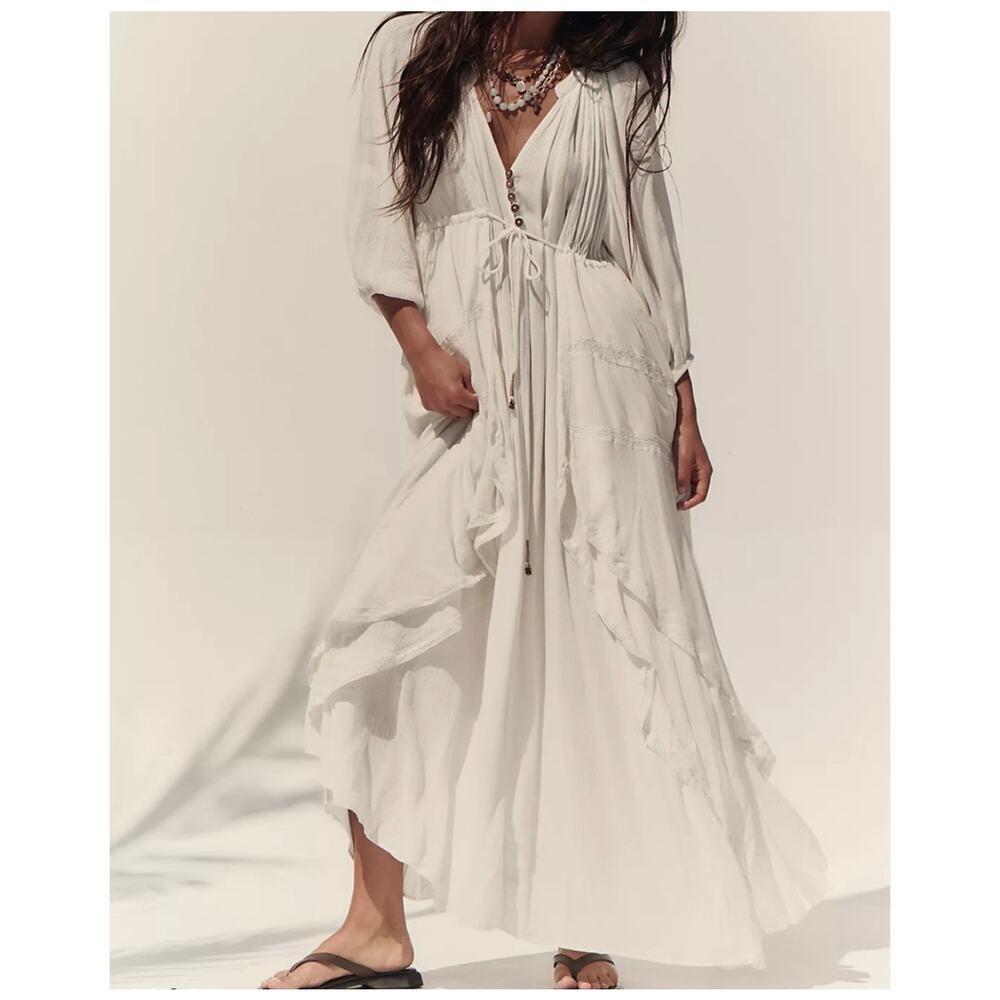 Free People Plenty of Love White Maxi Dress Oversized XS - Picture 12 of 13